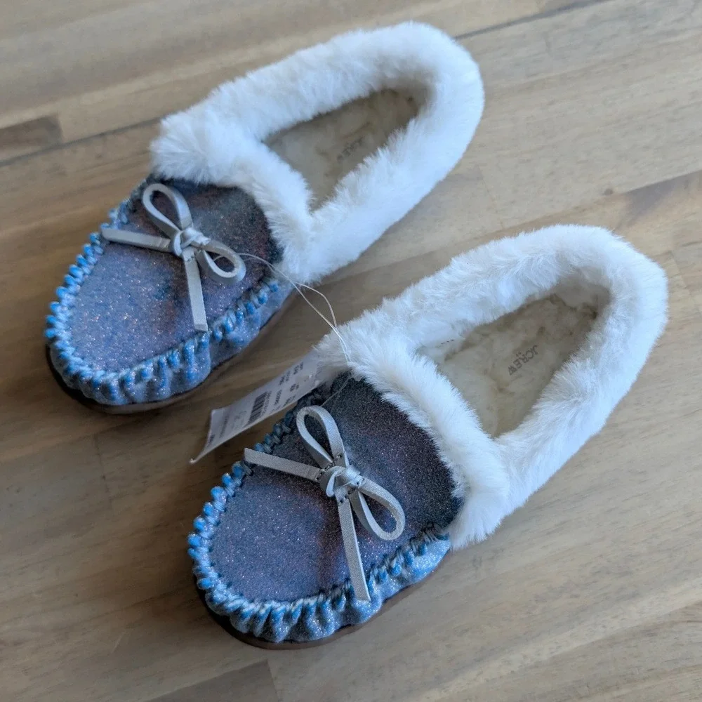 J.Crew Crewcuts Kids Glitter Slippers Size K13 Blue White Faux Fur NEW!